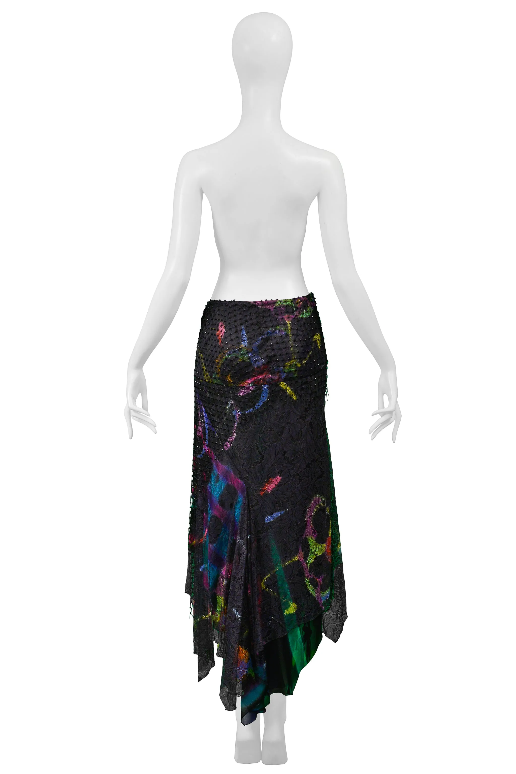 VERSACE BLACK SILK BEADED GRAFFITI SKIRT 2002