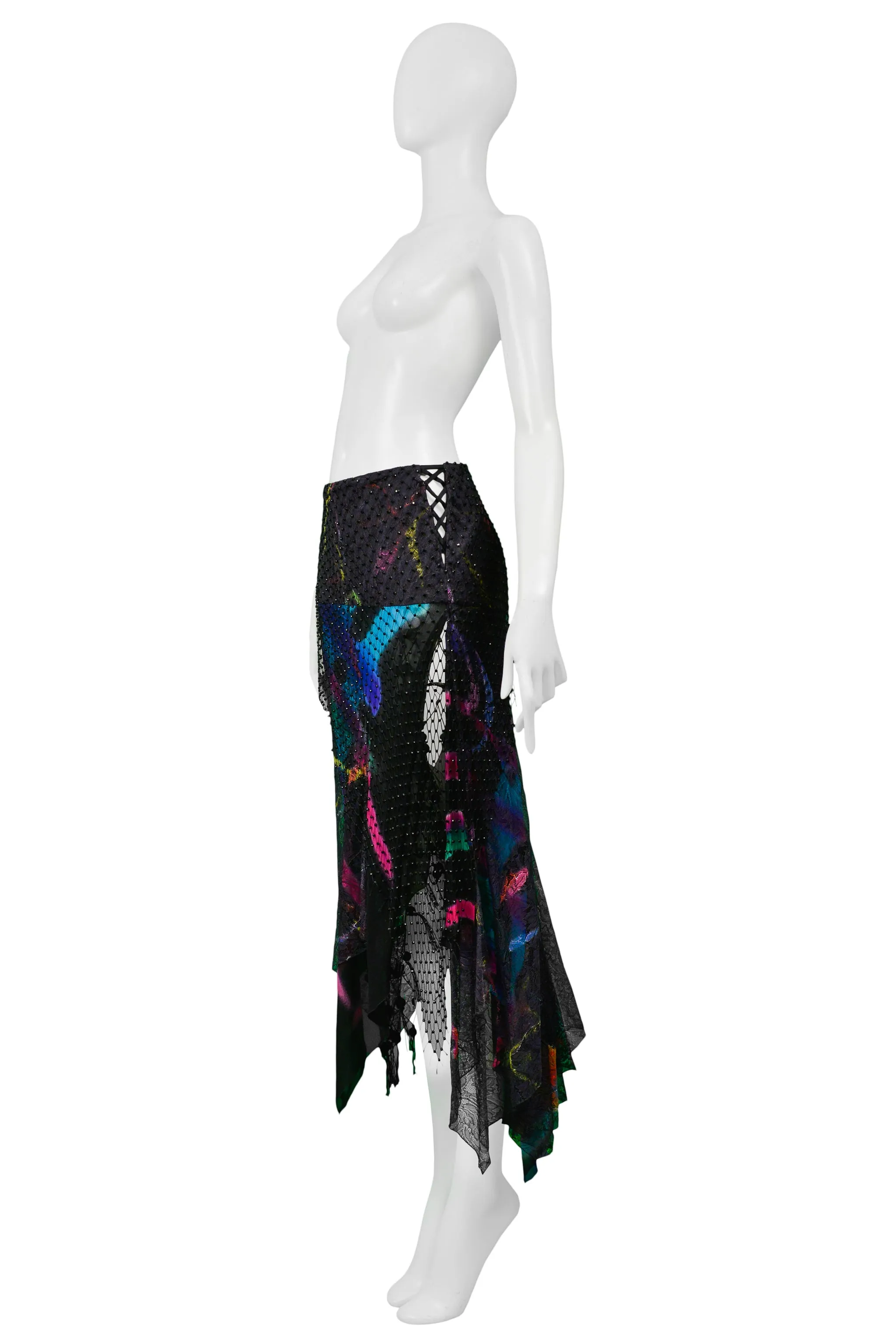 VERSACE BLACK SILK BEADED GRAFFITI SKIRT 2002