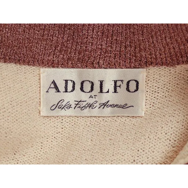 Vintage Adolfo Wool Knit Sweater Suit 1970s Small Mocha/Cream