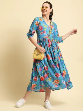 Women Blue Fit And Flare Dress