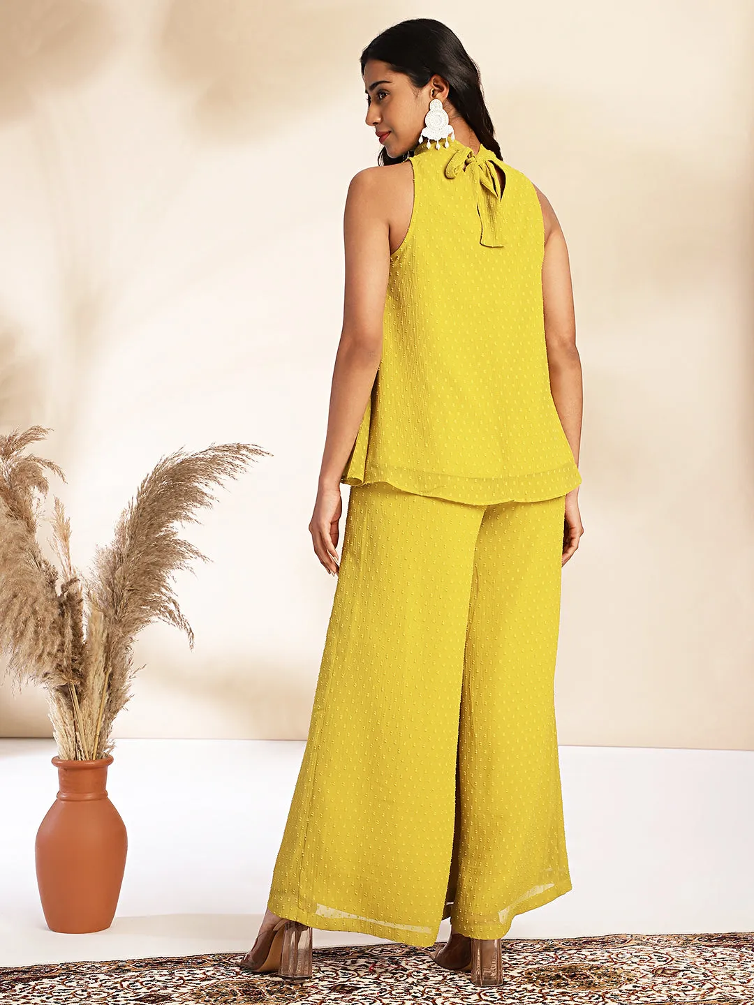 Yellow Dobby Chiffon Solid Co-ord Set