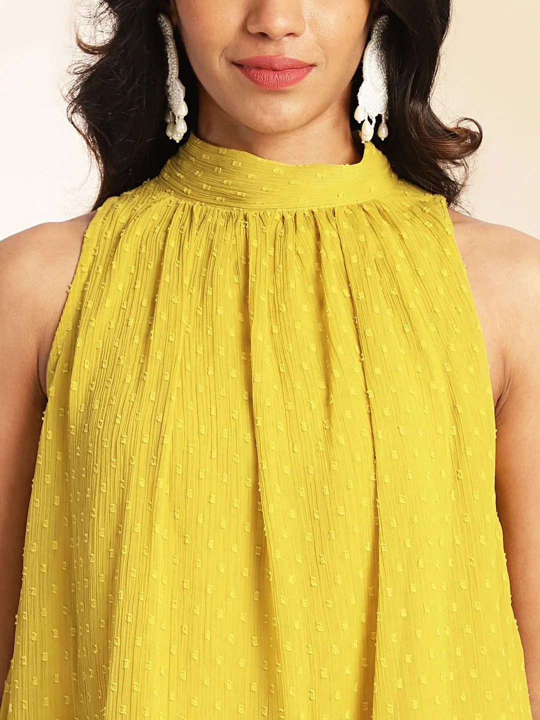 Yellow Dobby Chiffon Solid Co-ord Set